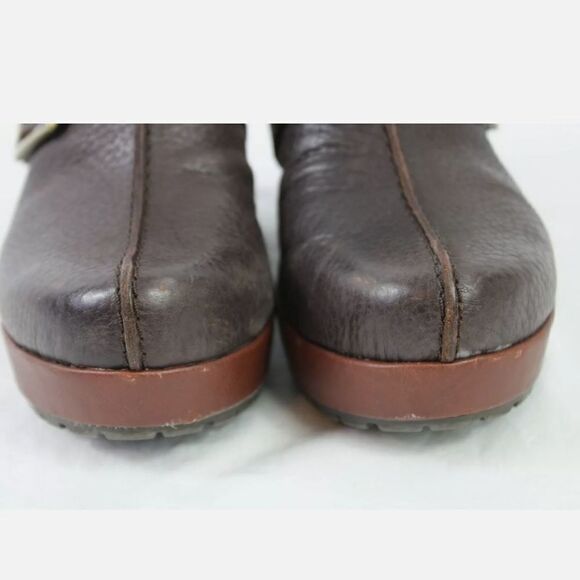 KORKS BY KORK EASE MANTHA US 9 M BROWN PEBBLE LEATHER PLATFORM HEEL CLOGS SHOES. - Picture 6 of 8